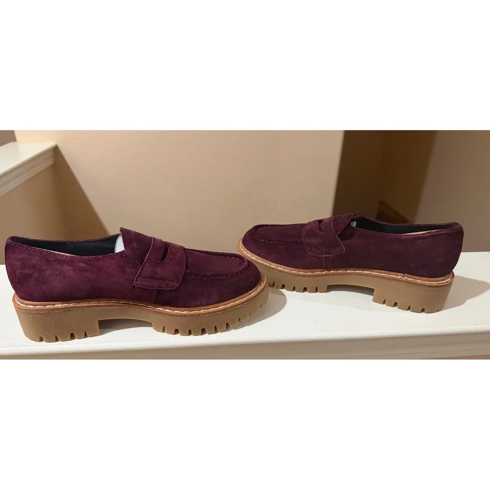 Marc Fisher LTD Norton Lug Sole NEW Loafer Burgundy Suede Preppy Women's 9